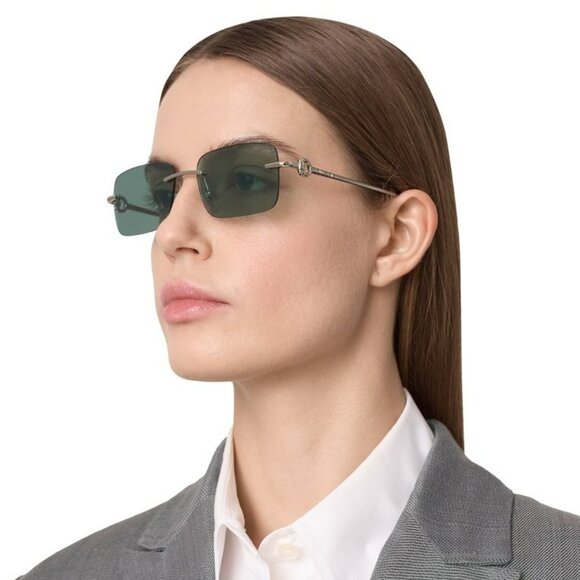 Gucci GG1703S 002 Men BRAND NEW Sunglasses Silver Green Mirror Rectangle - Picture 12 of 14